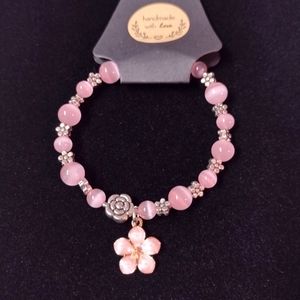 Pink Cats Eye w flower beads and dangle🌺